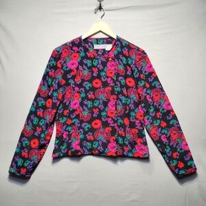 Liz Claiborne Indie Sleaze Floral Cropped Jacket Womens 12 Retro 80s 90s VTG